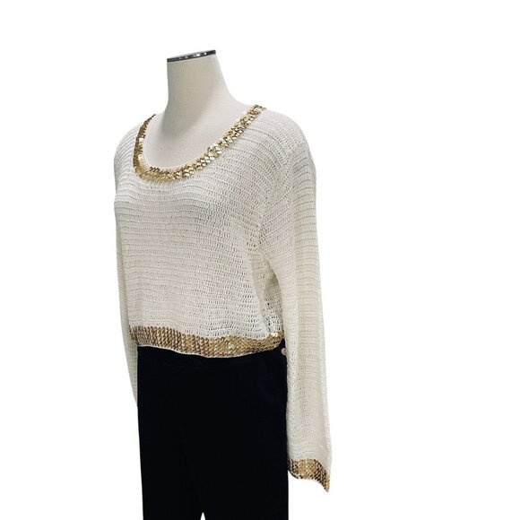 Kroshetta Gold Trim Sweater XL Crochet Boho Glam Holiday Party Top Trending - Picture 8 of 8